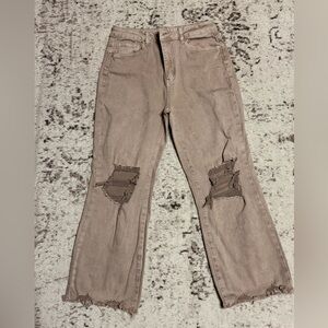 Zenana Ankle Length Tan Distressed Jeans Size L